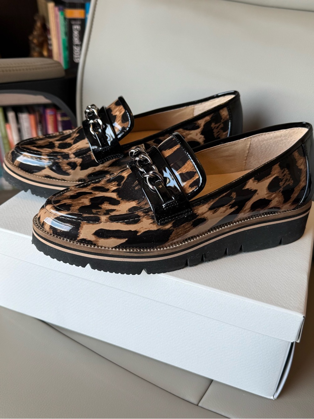 Alex Marie Leopard Patent Loafers in Brown and Black - Picture 5 of 10